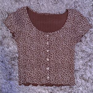 Brandy Melville Brown Floral Button-Front Scoop Crop Top